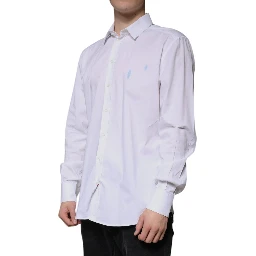 White Cotton Long Sleeve GOLD Dress Shirt