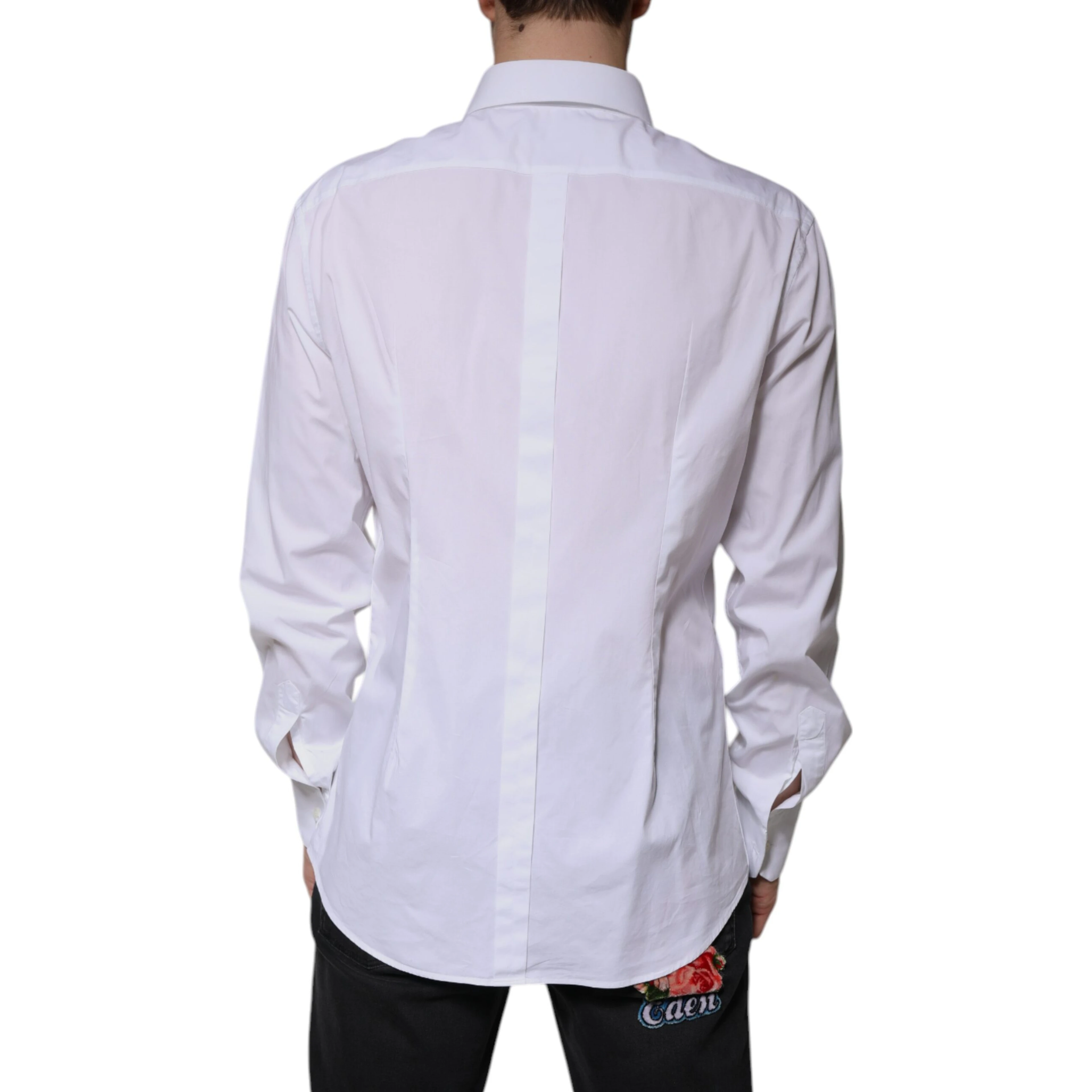 White Cotton Long Sleeve GOLD Dress Shirt