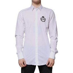White Cotton Logo Formal Men GOLD Dress Shirt