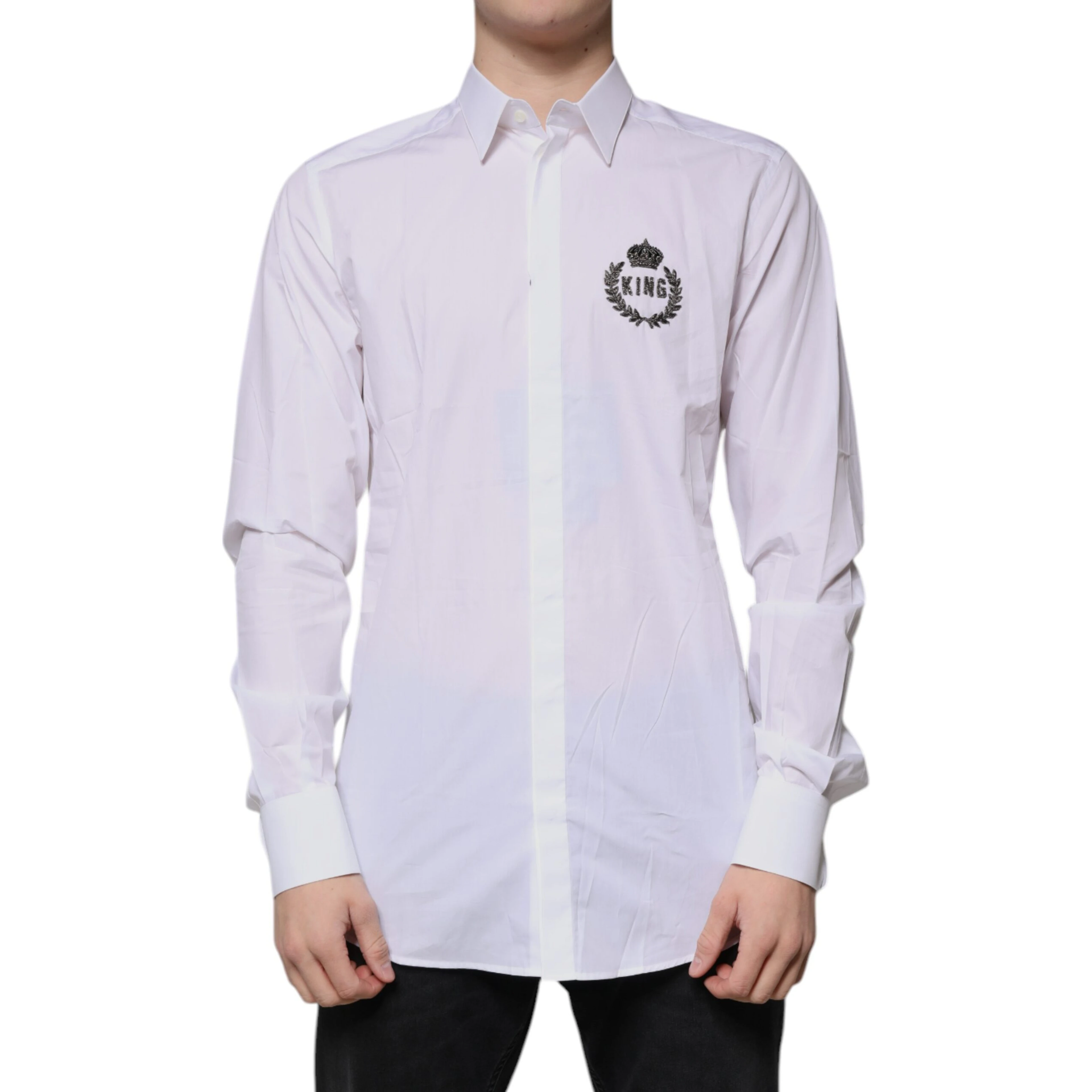 White Cotton Logo Formal Men GOLD Dress Shirt