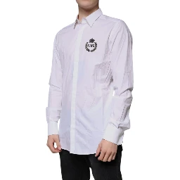 White Cotton Logo Formal Men GOLD Dress Shirt