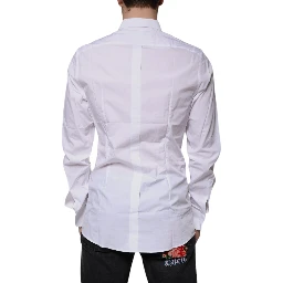 White Cotton Logo Formal Men GOLD Dress Shirt