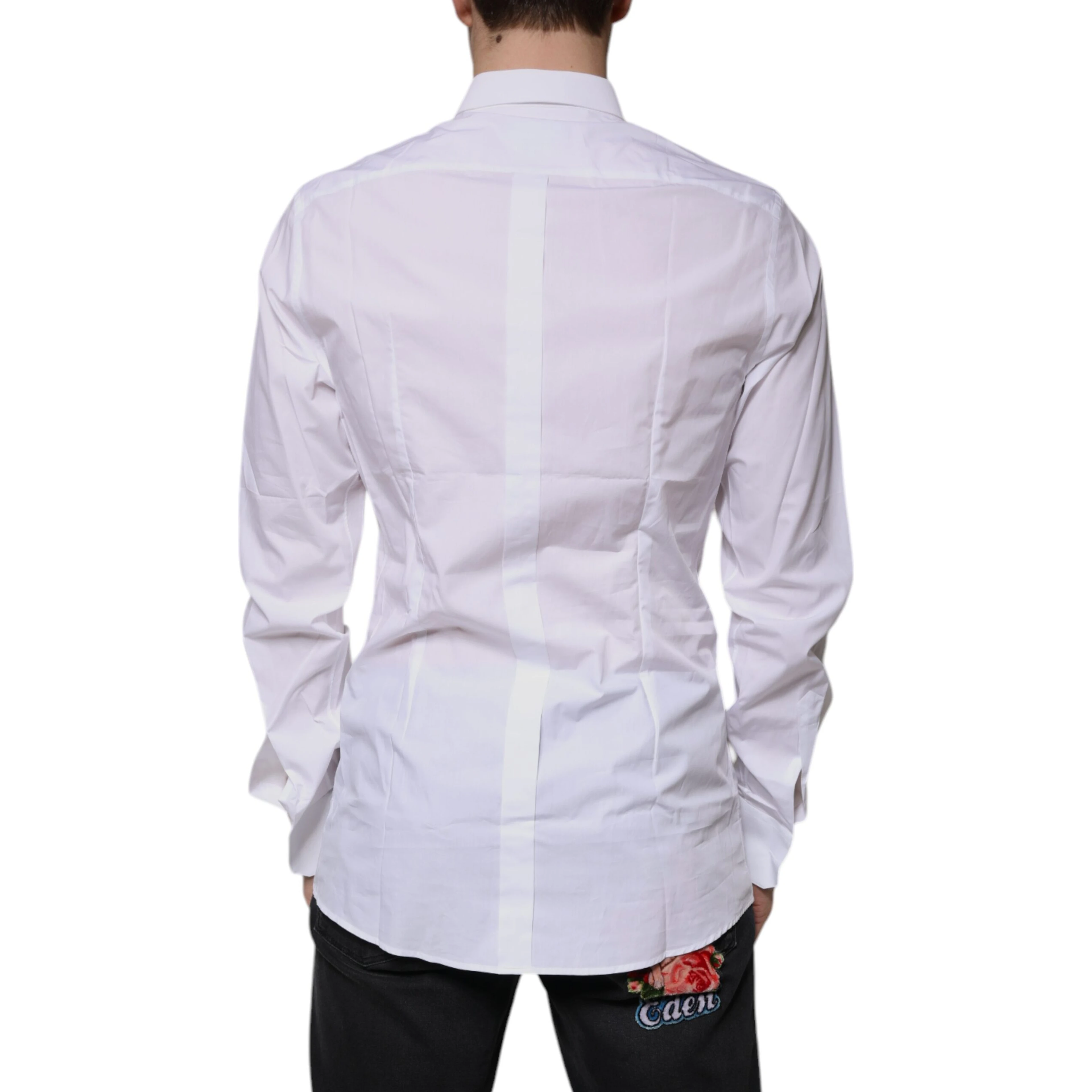 White Cotton Logo Formal Men GOLD Dress Shirt