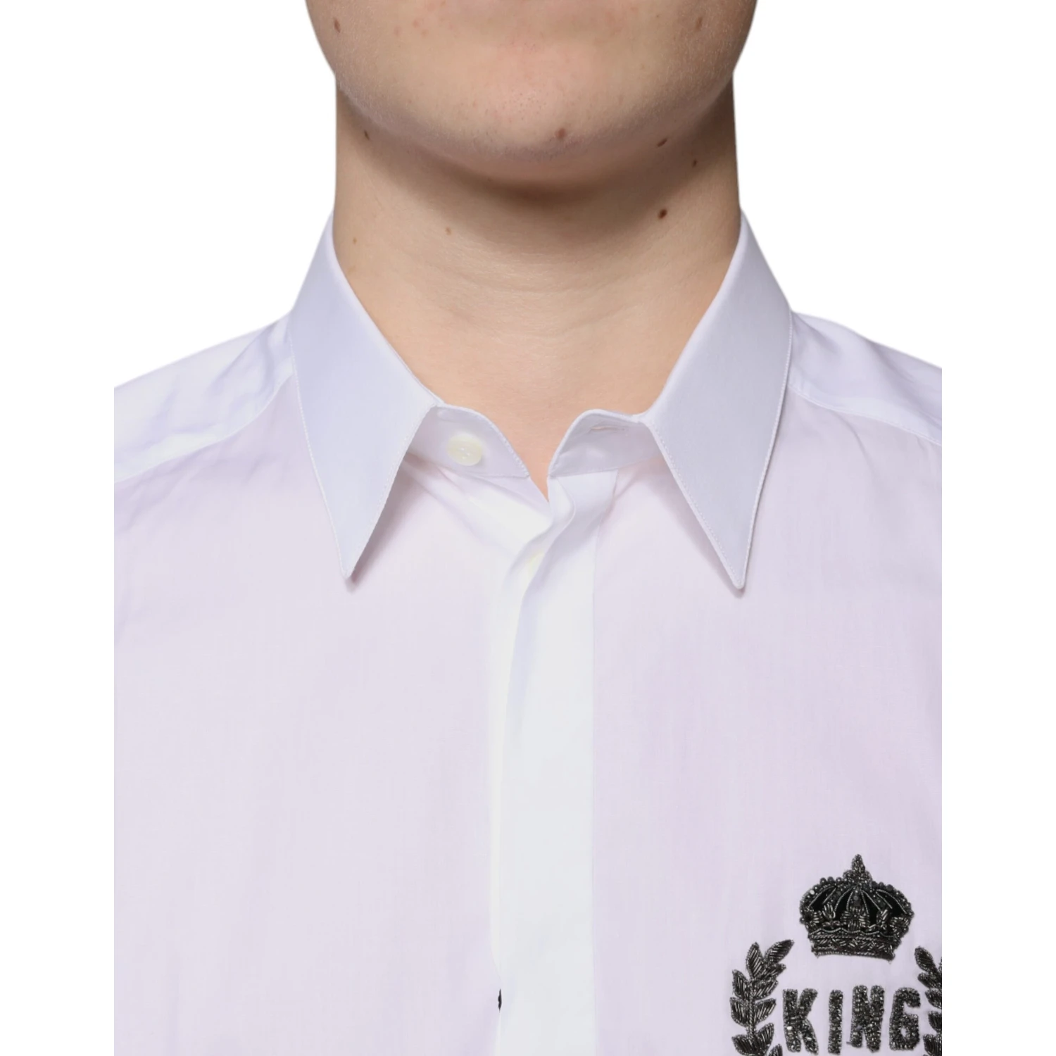 White Cotton Logo Formal Men GOLD Dress Shirt