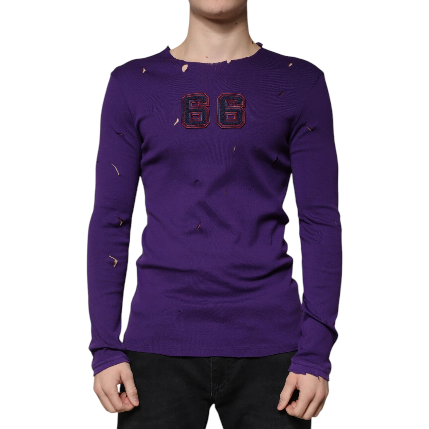Purple Cotton Round Neck Pullover Men Sweater