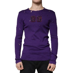 Purple Cotton Round Neck Pullover Men Sweater