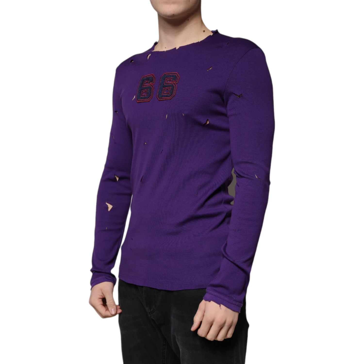 Purple Cotton Round Neck Pullover Men Sweater