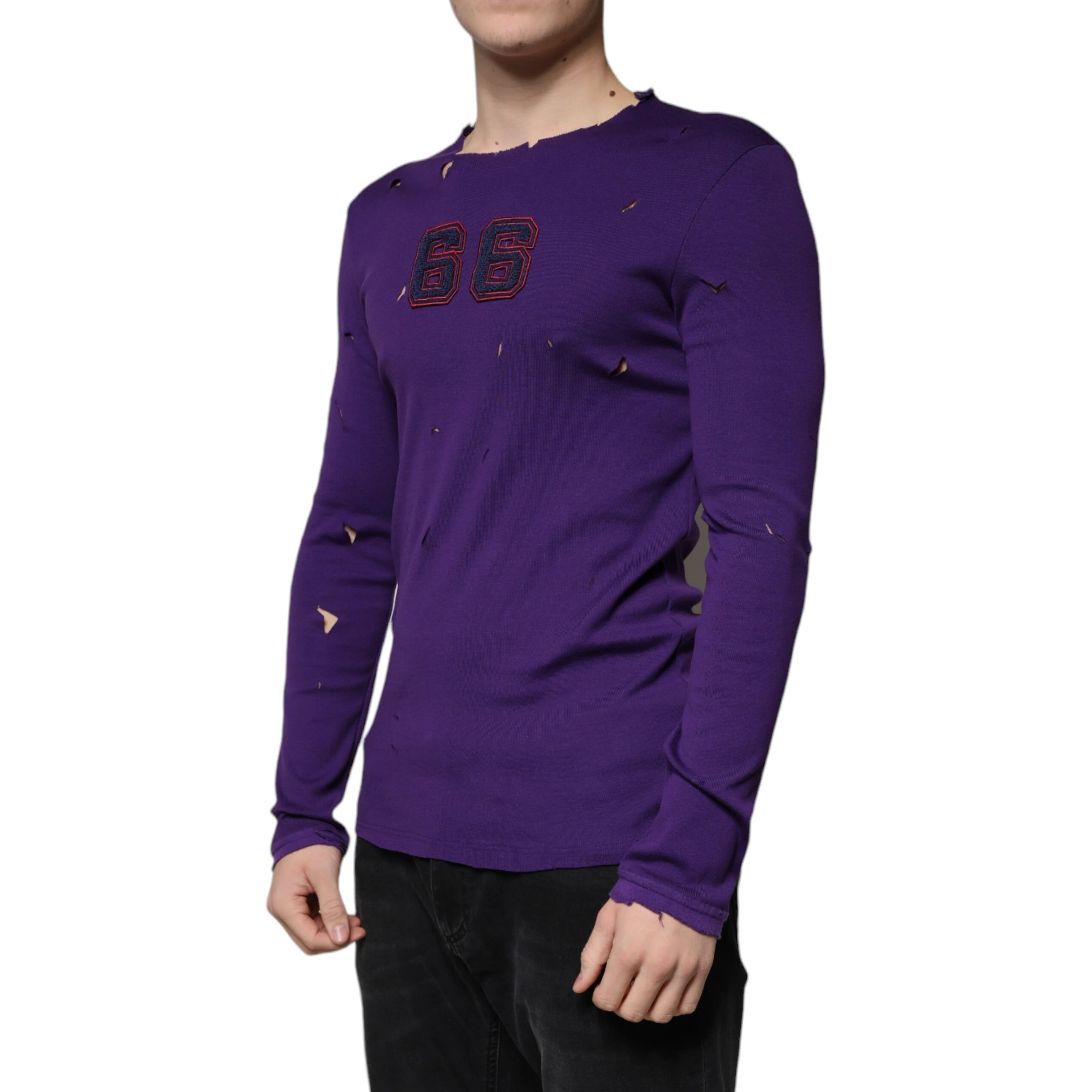 Purple Cotton Round Neck Pullover Men Sweater