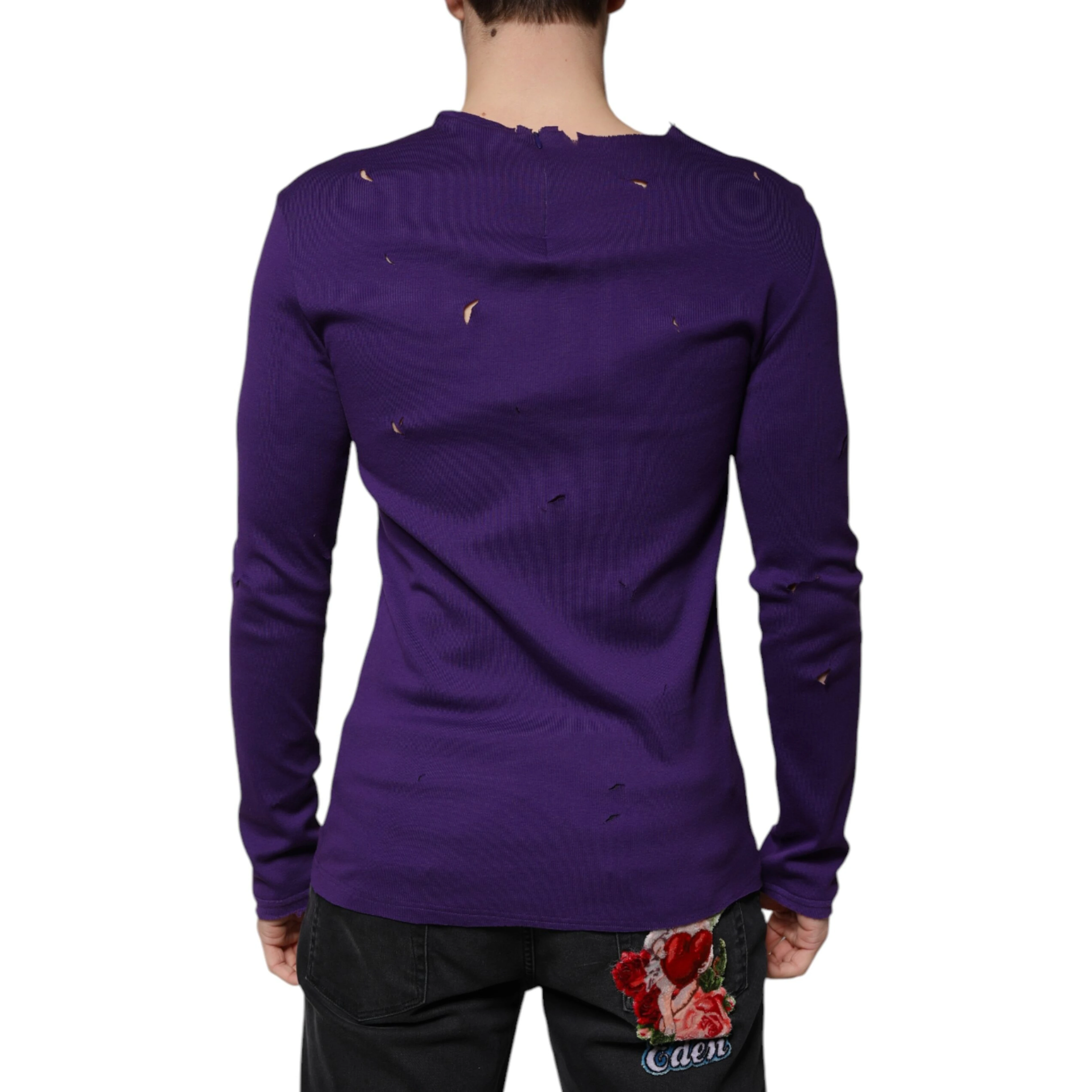 Purple Cotton Round Neck Pullover Men Sweater