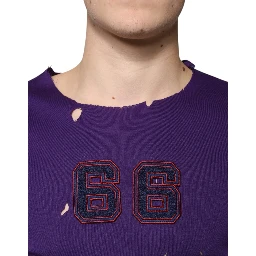 Purple Cotton Round Neck Pullover Men Sweater