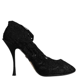 Black Lace Stretch Heels Mid Calf Boots Shoes