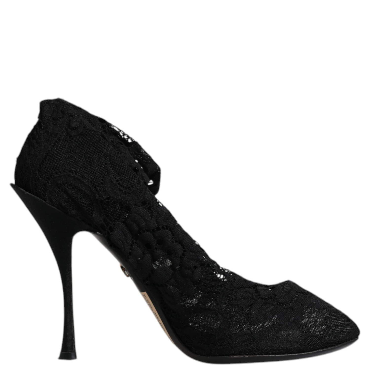 Black Lace Stretch Heels Mid Calf Boots Shoes