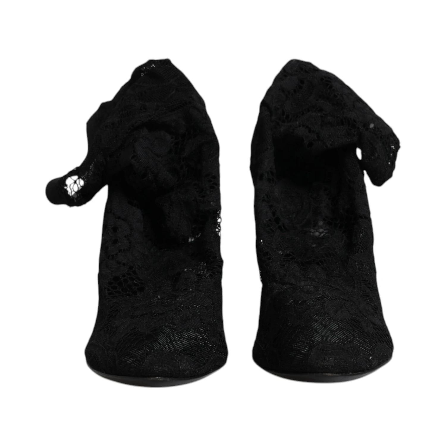Black Lace Stretch Heels Mid Calf Boots Shoes