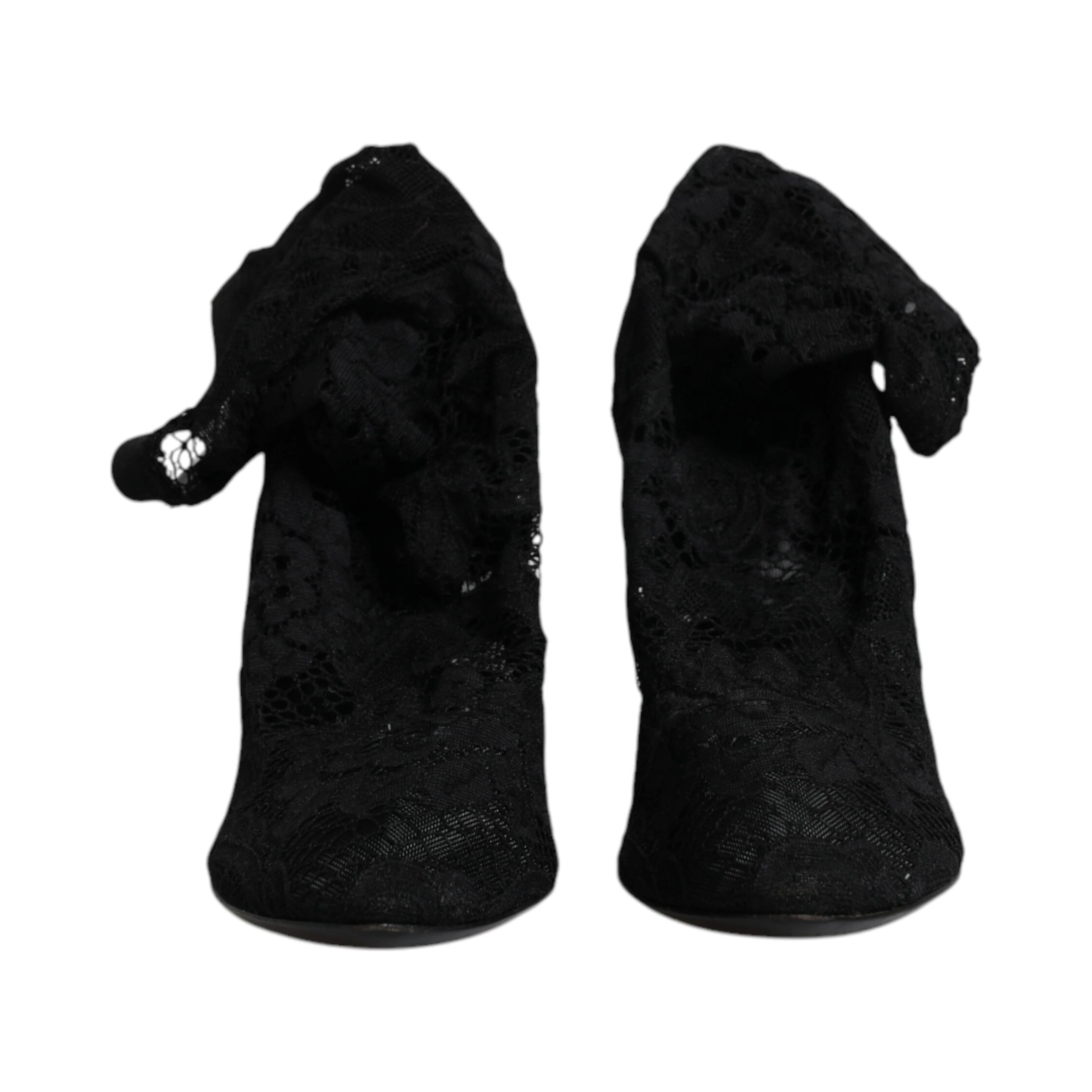 Black Lace Stretch Heels Mid Calf Boots Shoes