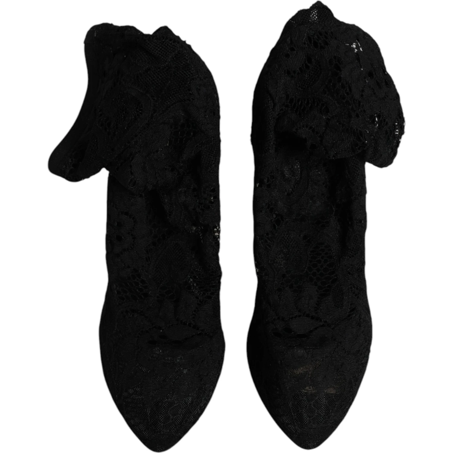 Black Lace Stretch Heels Mid Calf Boots Shoes