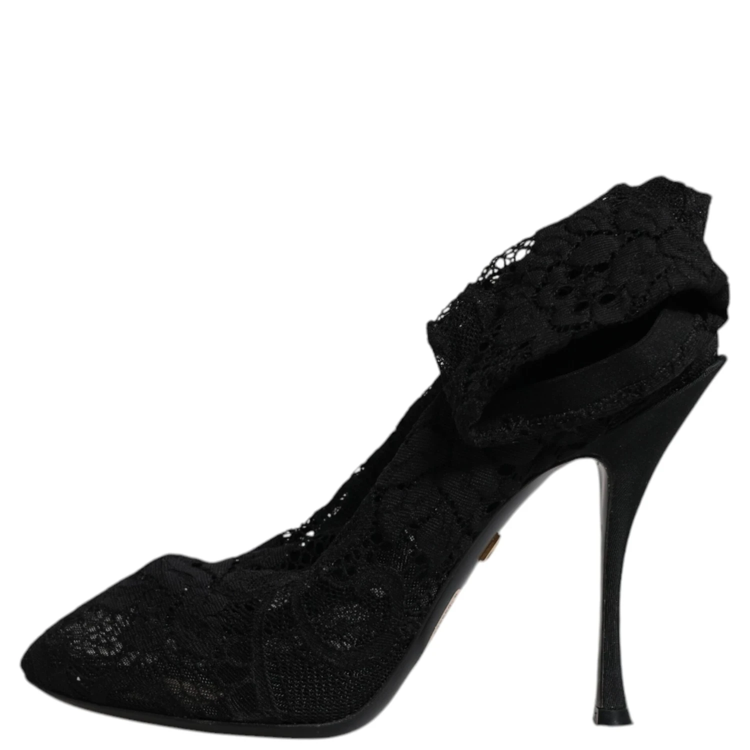 Black Lace Stretch Heels Mid Calf Boots Shoes