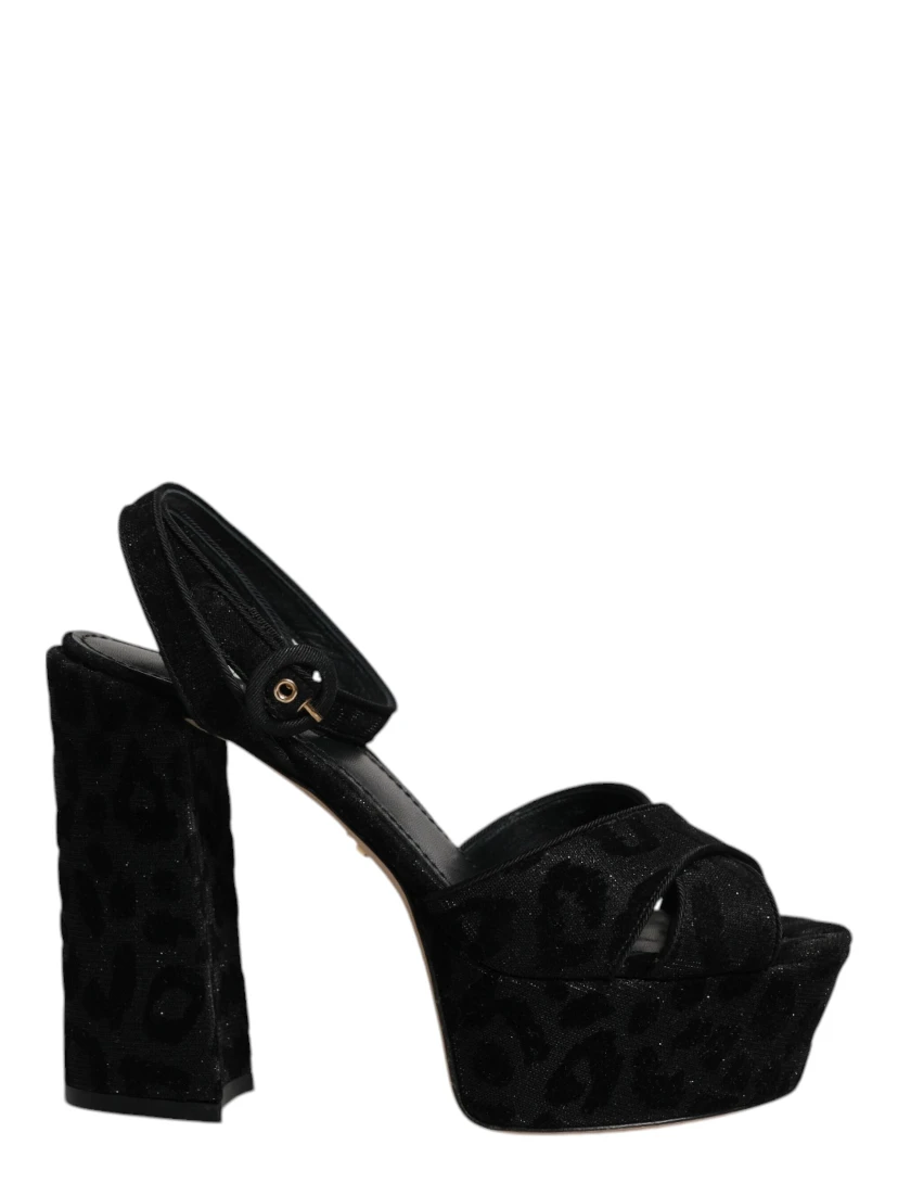 Black Leopard Platform Heels Sandals Shoes