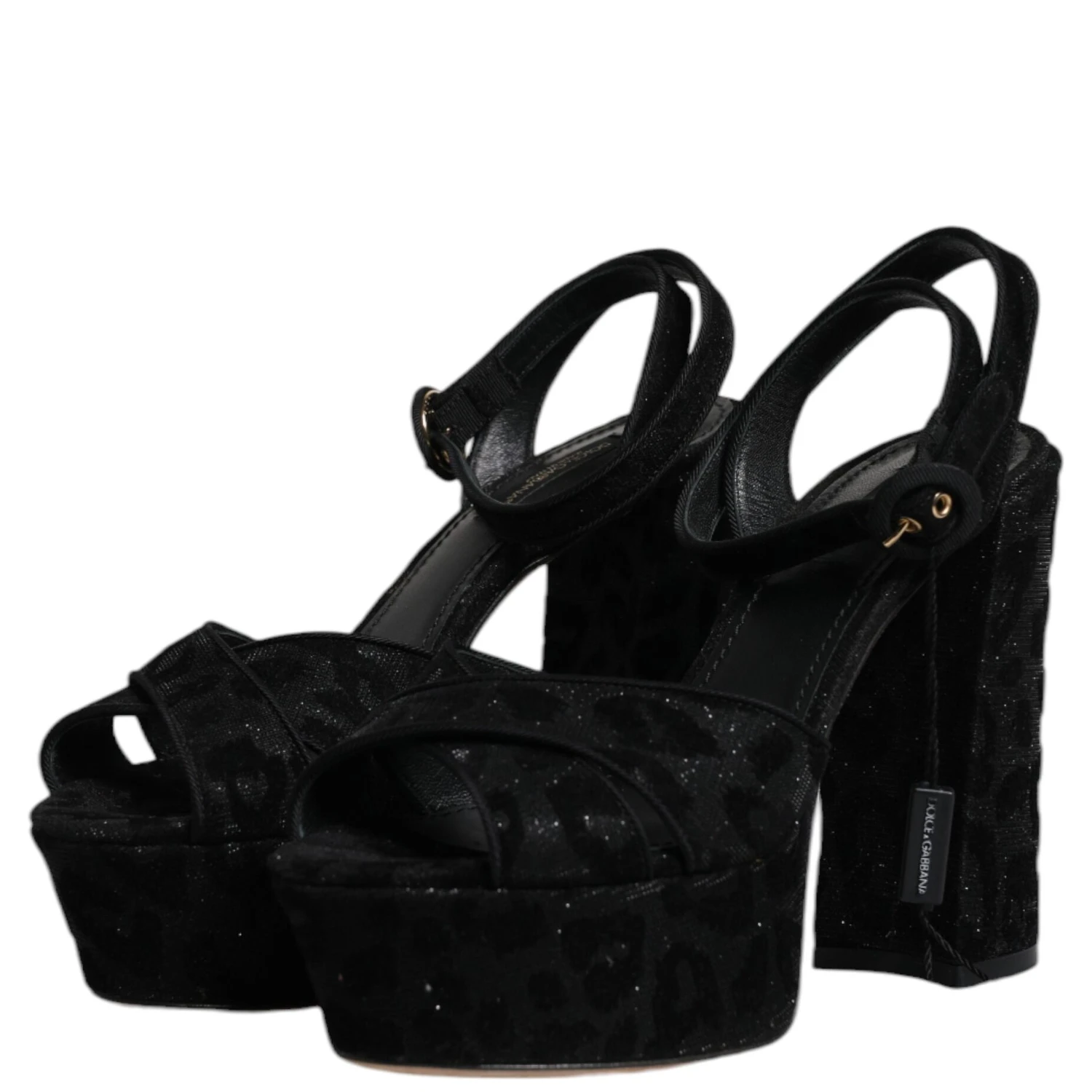 Black Leopard Platform Heels Sandals Shoes