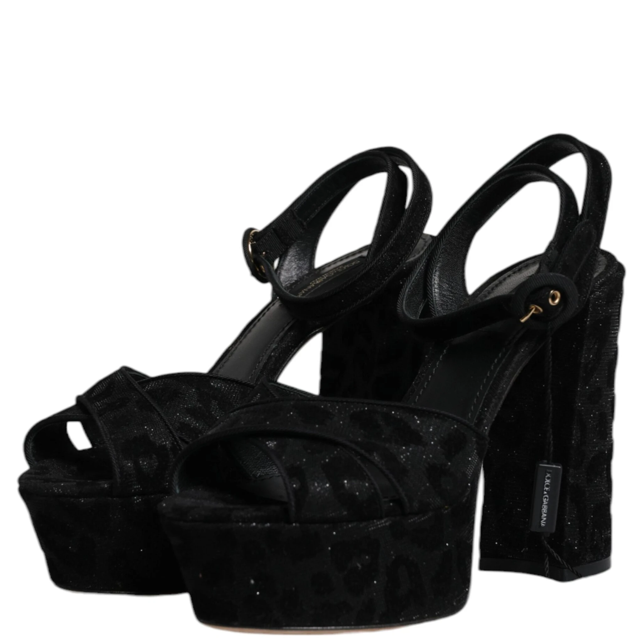 Black Leopard Platform Heels Sandals Shoes