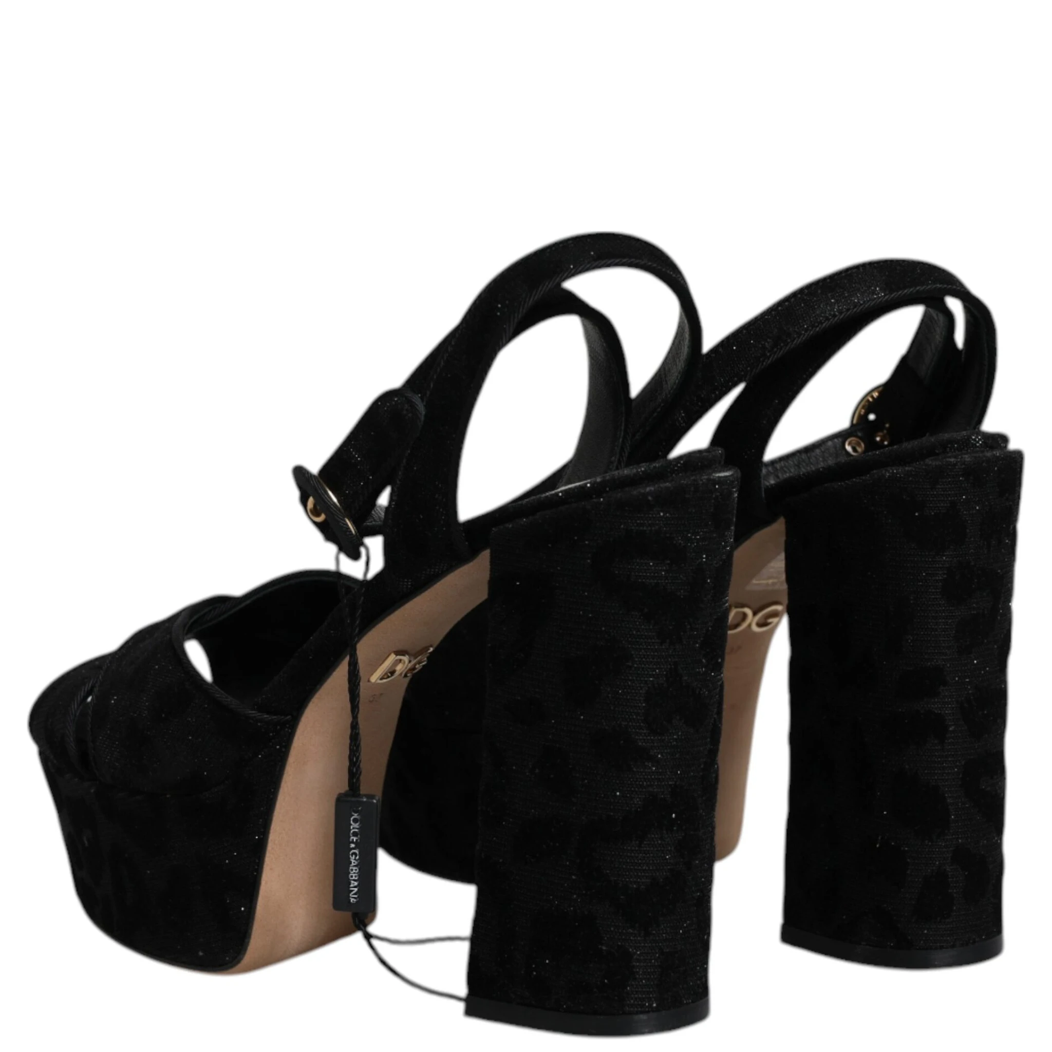 Black Leopard Platform Heels Sandals Shoes