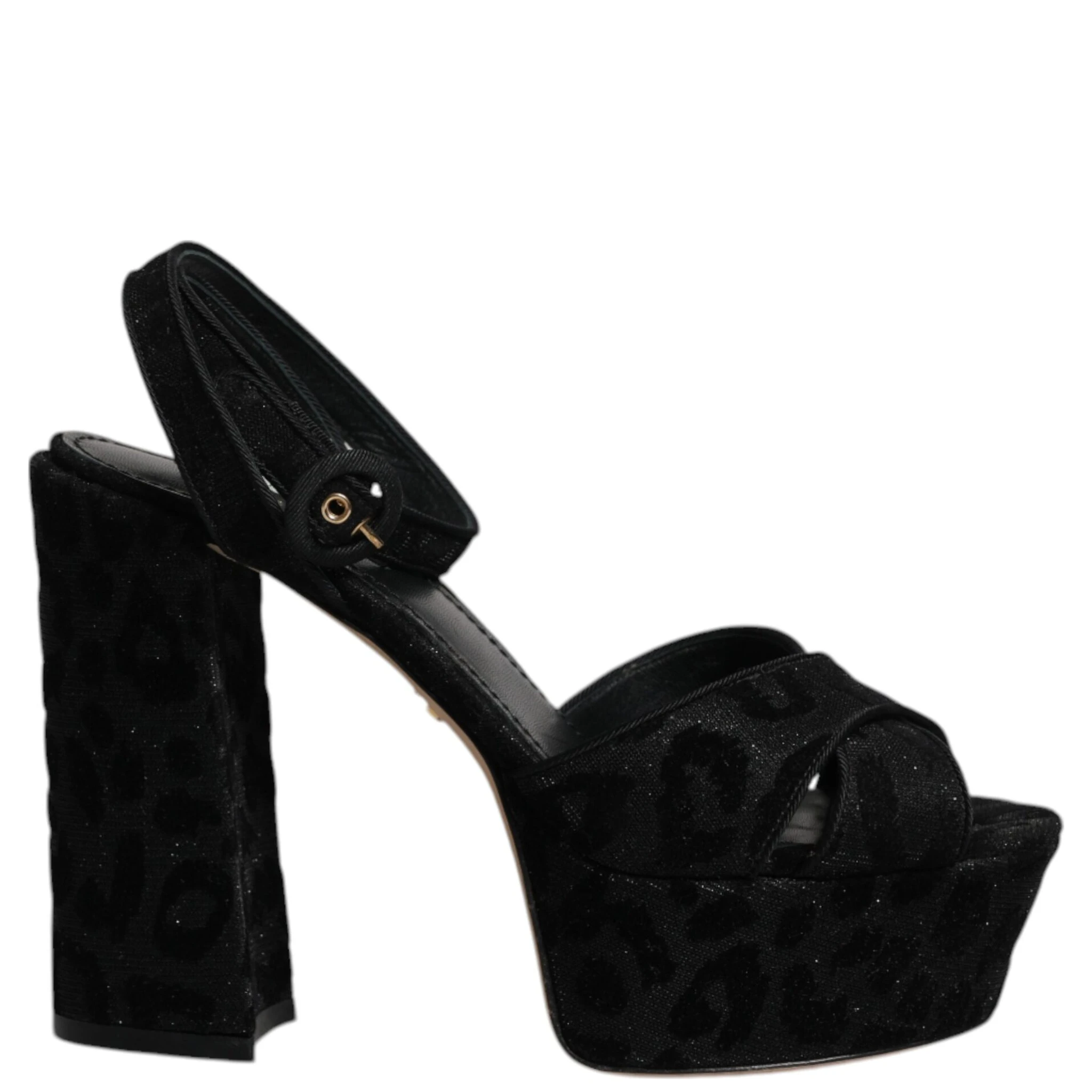Black Leopard Platform Heels Sandals Shoes