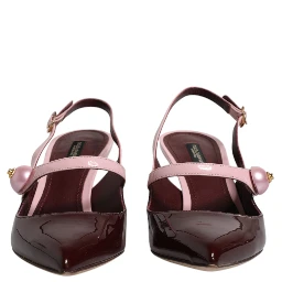 Pink Maroon Leather Kitten Heels Slingbacks Shoes