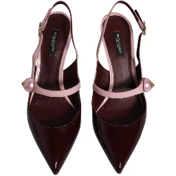 Pink Maroon Leather Kitten Heels Slingbacks Shoes