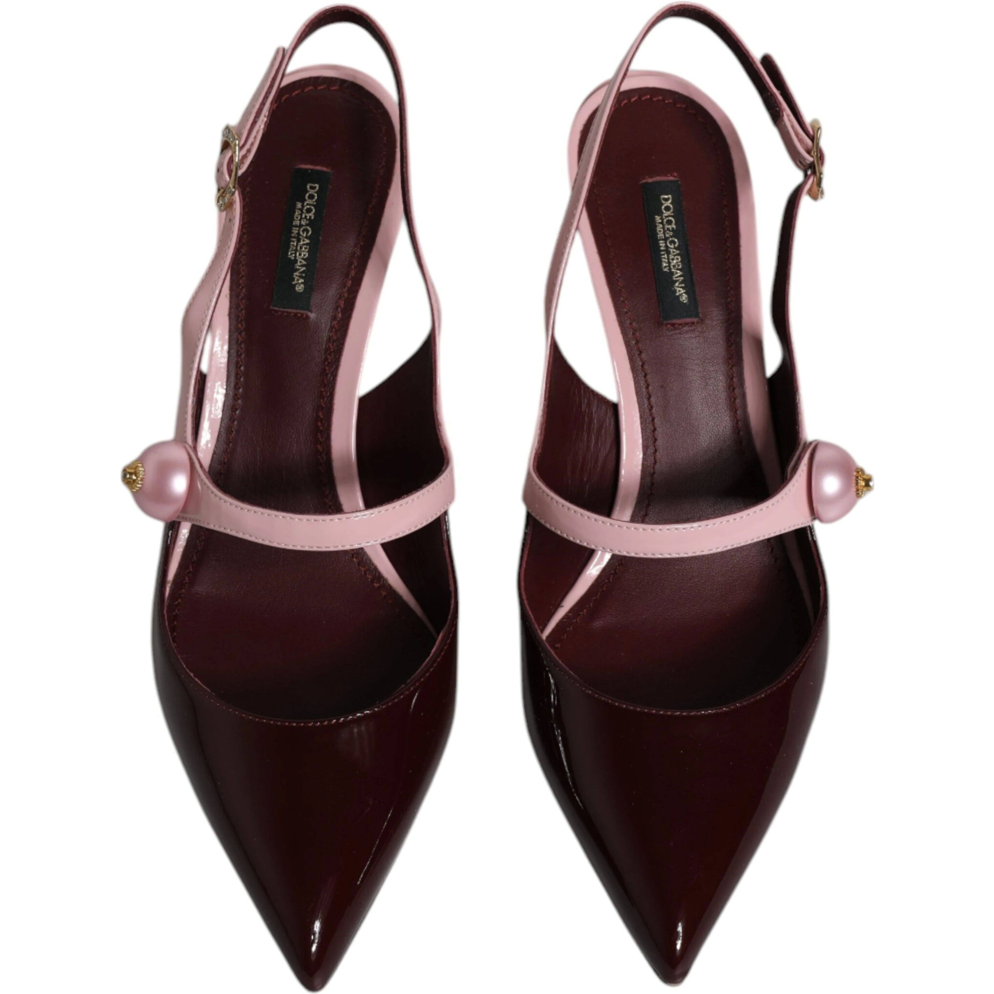 Pink Maroon Leather Kitten Heels Slingbacks Shoes
