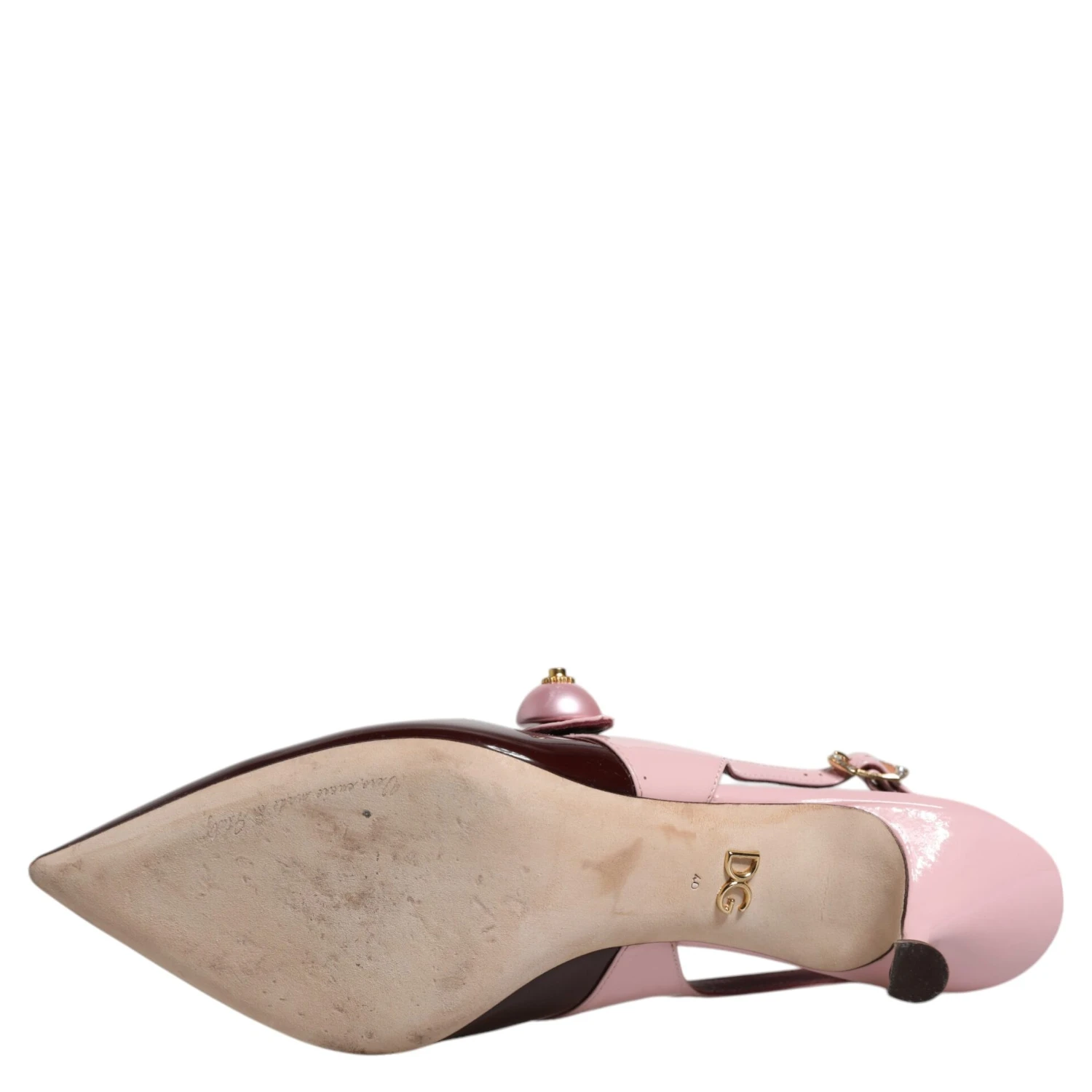 Pink Maroon Leather Kitten Heels Slingbacks Shoes