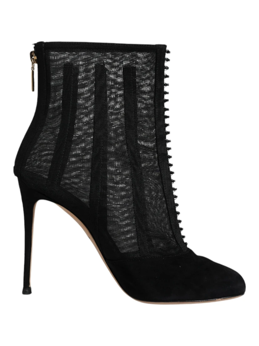 Black Mesh Stiletto Heels Ankle Boots Shoes