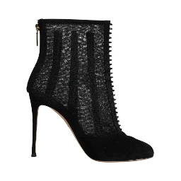 Black Mesh Stiletto Heels Ankle Boots Shoes