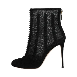 Black Mesh Stiletto Heels Ankle Boots Shoes