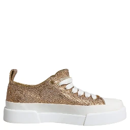 Gold White Logo Low Top Sneakers Shoes