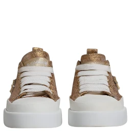 Gold White Logo Low Top Sneakers Shoes