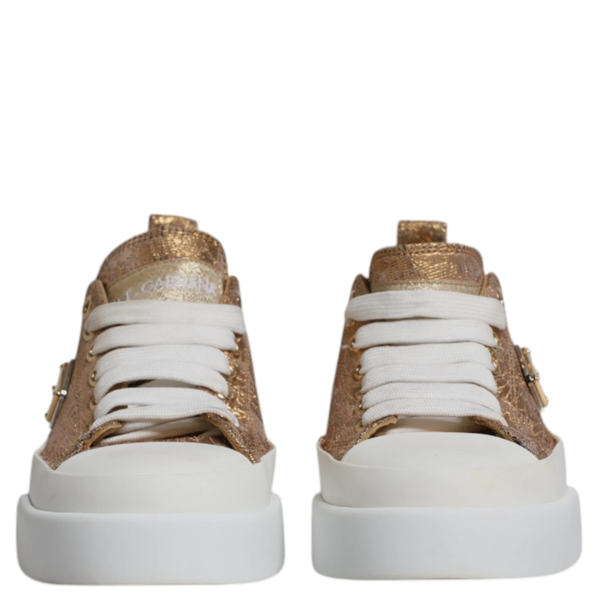 Gold White Logo Low Top Sneakers Shoes