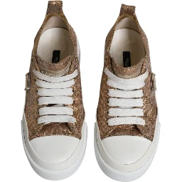 Gold White Logo Low Top Sneakers Shoes