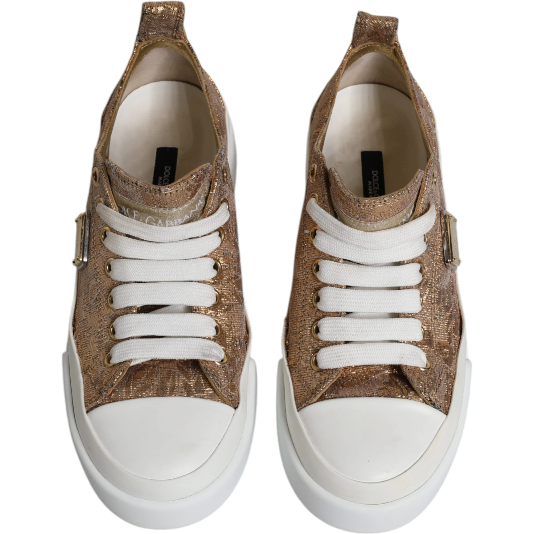 Gold White Logo Low Top Sneakers Shoes