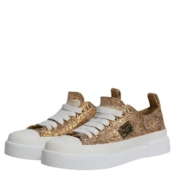 Gold White Logo Low Top Sneakers Shoes