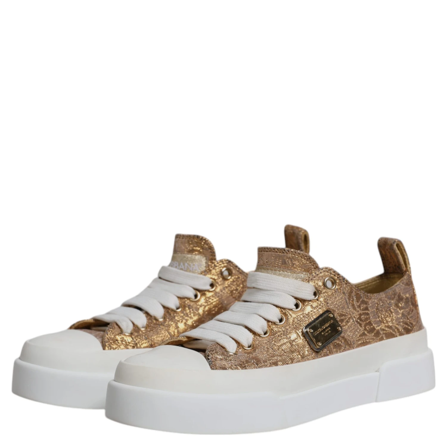 Gold White Logo Low Top Sneakers Shoes