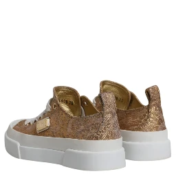Gold White Logo Low Top Sneakers Shoes
