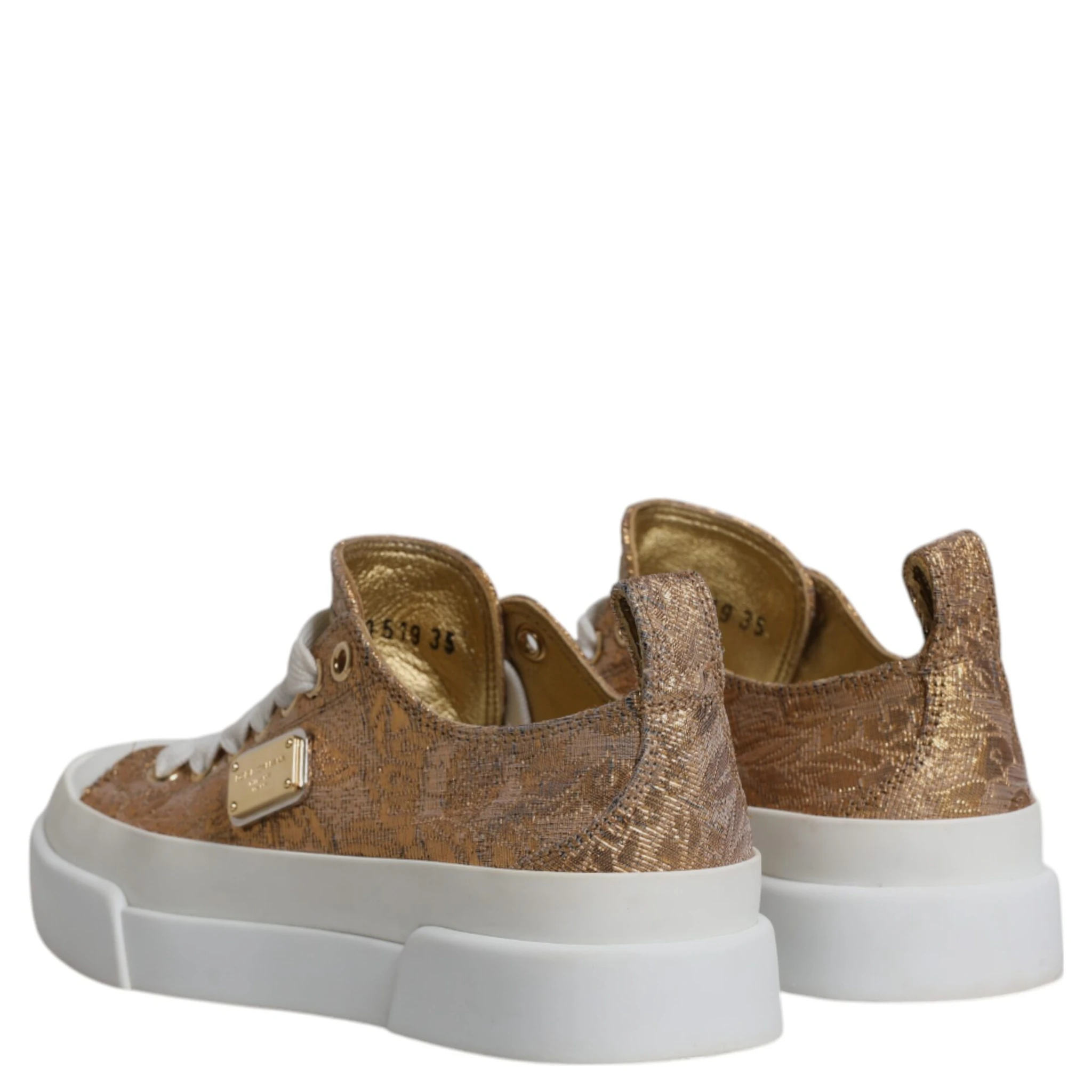 Gold White Logo Low Top Sneakers Shoes