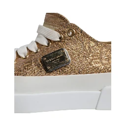 Gold White Logo Low Top Sneakers Shoes