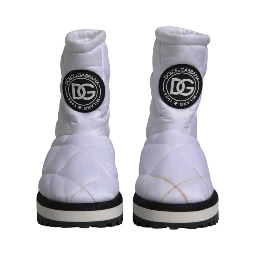 White Viscose Padded Mid Calf Boots Shoes