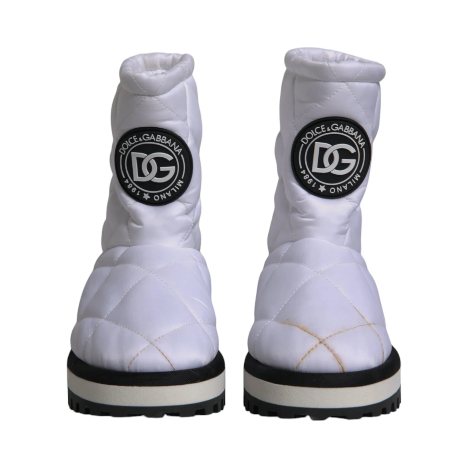 White Viscose Padded Mid Calf Boots Shoes