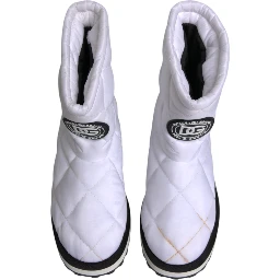 White Viscose Padded Mid Calf Boots Shoes