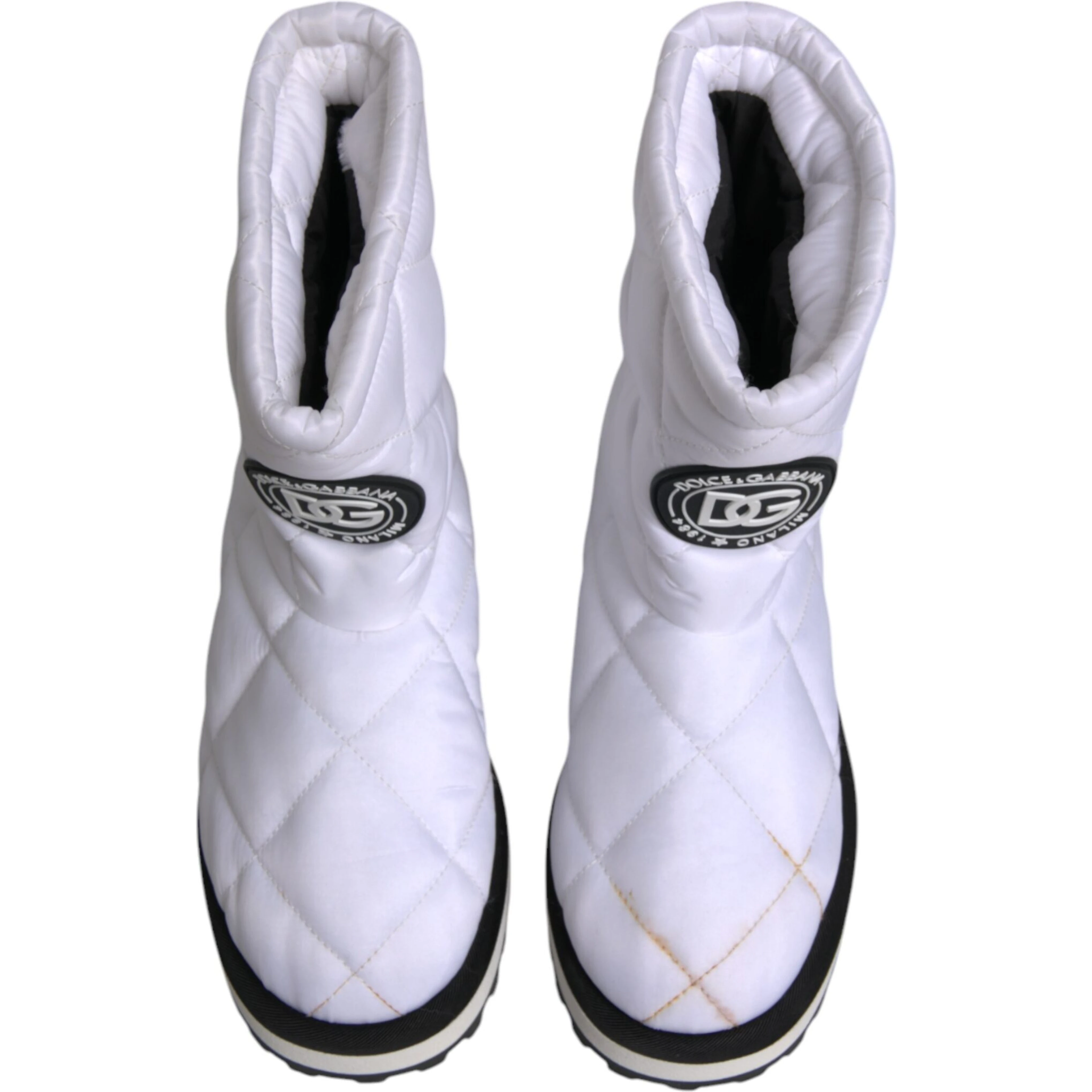 White Viscose Padded Mid Calf Boots Shoes