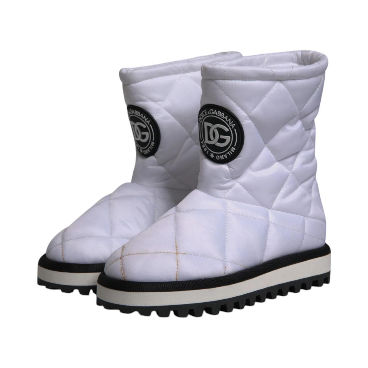 White Viscose Padded Mid Calf Boots Shoes