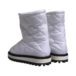 White Viscose Padded Mid Calf Boots Shoes