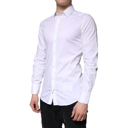White Cotton Formal Men GOLD Dress Shirt