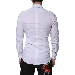 White Cotton Formal Men GOLD Dress Shirt